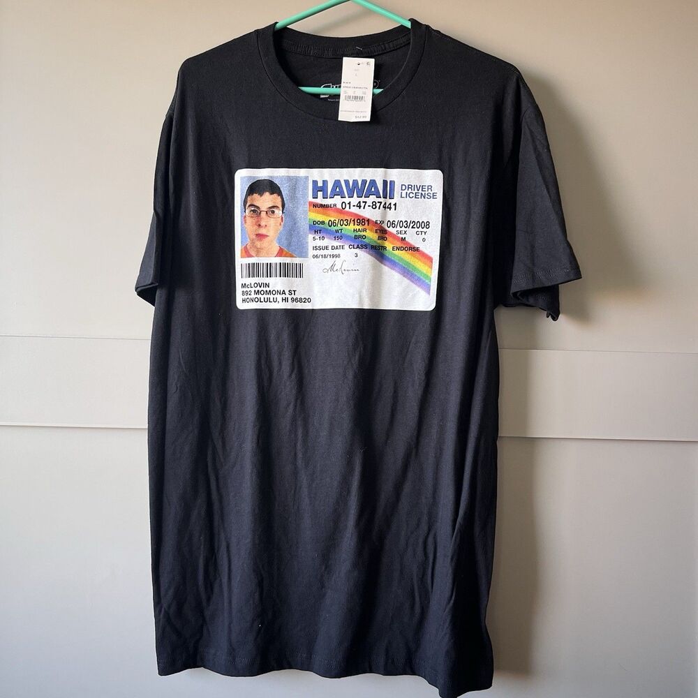 Superbad McLovin License ID T-Shirt Tee Mens Large Black Licensed‎ Official NWT